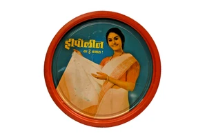 Vintage Hipolin Waschmittel Werbung Blech Tablett Indianerin Sari 60er 11 cm - Bild 1 von 4