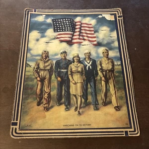 6" x 8" WWII Print Marching On To Victory Nurse Patriotic Soldiers Art WW2 - Picture 1 of 2