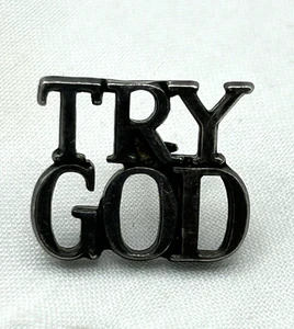 TIFFANY & CO STERLING SILVER RELIGIOUS CHRISTIAN 'TRY GOD' LAPEL PIN TIE TACK - Picture 1 of 6
