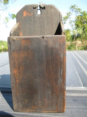 hanging wood candle box antique primitive 19th farmhouse square nails - Image 1 of 4