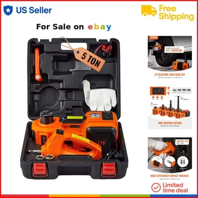 Electric Car Jack Hydraulic 5 Ton Impact Wrench Inflatable Pump LED Light - Image 1 of 4