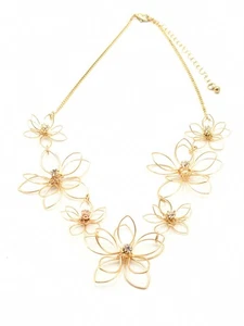 Gold Tone Rhinestone Flower Necklace Jewelry - Picture 1 of 14