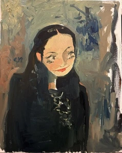 Pintura al óleo Original Retrato Gótico Anime Niña 16"x20" Lienzo Original Firmado - Imagen 1 de 2