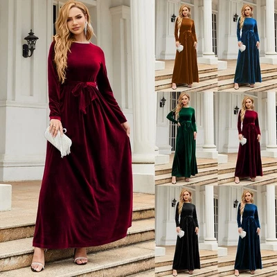 Womens Party Maxi Dress Long Sleeve Velvet Evening Prom Christmas Plus Size 8-20 - Image 1 of 4