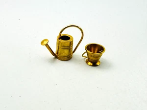 Vintage Brass Gardening Pot Water Bucket Watering Can Dollhouse Miniature 1.25"T - Picture 1 of 6