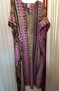 Barbizon Vtg Kaftan Satin Animal Print Muu Muu Maxi Dress Cover Up One Size - Picture 1 of 9