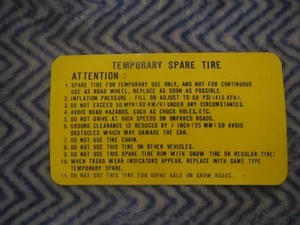 1981 - 1985 MAZDA RX7 TEMPORARY SPARE INSTRUCTIONS DECAL - Picture 1 of 2