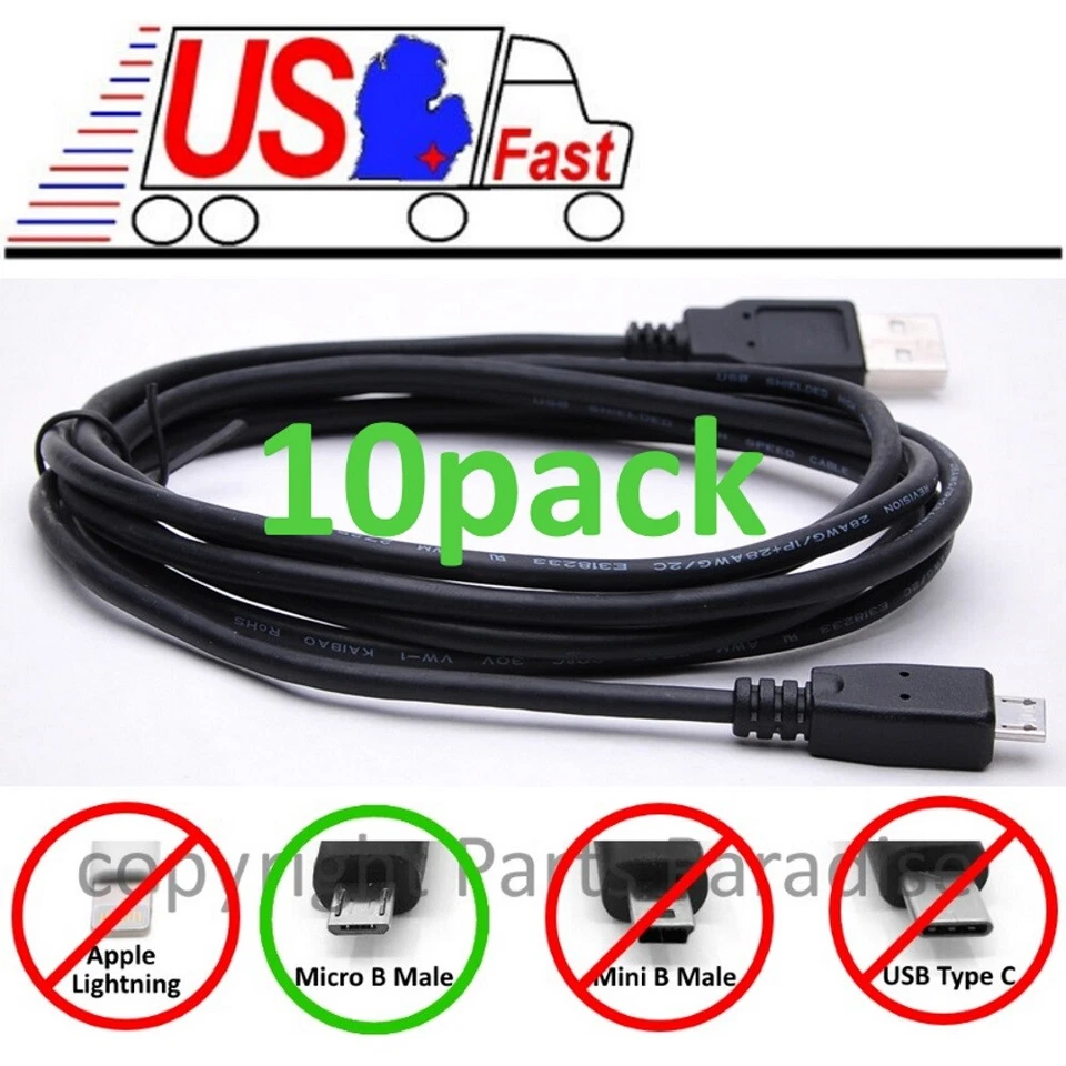 Lot10pk/pcs 6ft USB Micro 5pin Digital Camera/Phone/Charger/Sync/Data Cable/Cord - Image 1 of 1