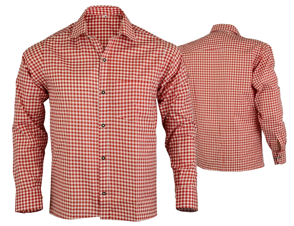 Camicie uomo bavarese stile classico lederhosen maniche lunghe rosse a quadri nuove - Immagine 1 di 1