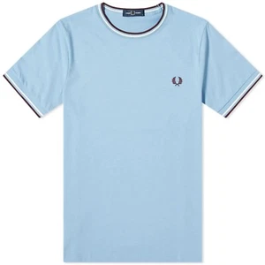 Fred Perry Twin Tipped Kurzarm T-Shirt Oberteil HIMMELBLAU Authentic - Bild 1 von 3