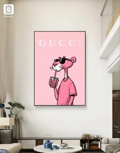 Pink Gucci Panther Canvas wall art Piece home decor Portrait - Picture 1 of 7