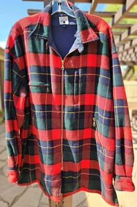 Chaqueta Camisa Faconnable Mezcla Lana Roja y Verde a Cuadros con Cremallera Completamente Forrada Grande - Imagen 1 de 5