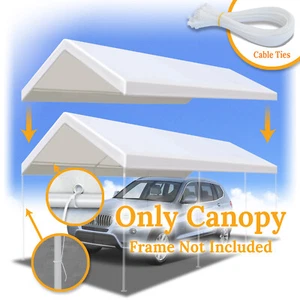 20'x10' Carport Canopy Replacement Tent Garage Top Tarp Cover ONLY W Cable TIES - Picture 1 of 11
