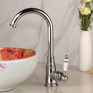 Grifo de cromo/níquel lavabo frío y caliente 360° lavabo mezclador de baño/cocina grifo fregadero - Imagen 1 de 29