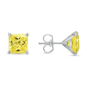 5.5 Ct Princess Cut Canary Earrings Studs Solid 14K White Gold Push Back Martini - Picture 1 of 3