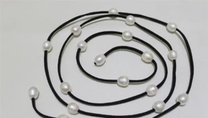 10x12mm Natural White Freshwater Pearl Black Leather Rope Necklace 48" PN1740 - Picture 1 of 6