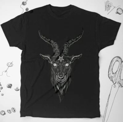 Satan shirt Goth Occult Tee Guy Animal Goat Gothic Baphomet Pentagram Unisex Tee - Image 1 of 4