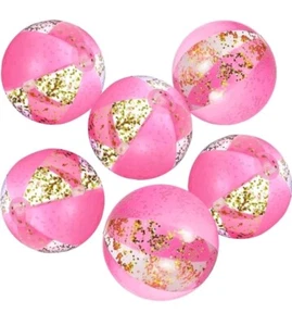 6 Pcs 12 Inch Inflatable Glitter Beach Ball Swimming Pool Party Balls Large Pink - Picture 1 of 7