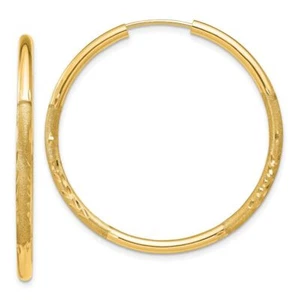 14K Solid Yellow Gold 2mm Endless Round Medium Hoop Earrings - Picture 1 of 5