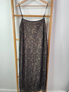 Witchery Dress Womens 16 Black Floral Lace Slip Midi Lined Raw Hem Sleeveless - Picture 1 of 13