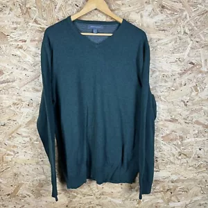 Grayson & Dunn Sweater Mens XXL Green V Neck Tight Knit Long Sleeve Cotton - Picture 1 of 10