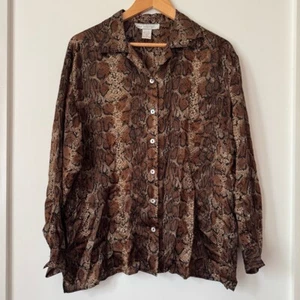 Y2K VTG 100% Silk Womens Snakeskin Blouse Plus Size 1X XL Mob Wife Quiet Luxury - Picture 1 of 7
