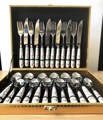 Minton Style Cutlery Set 24 Pcs Spoon Knfe Fork Teaspoon Stainless Steel 💎 - Image 1 of 4