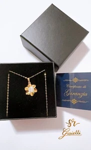 Collana Rolò in ORO GIALLO 45CM Con Ciondolo Fiore ORO 18 KT 750% List. 255€ - Zdjęcie 1 z 6