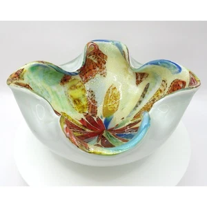 Vintage Murano Style Art Glass Bowl Ruffled Edge Multicolor Bullicante 7" MCM - Picture 1 of 17