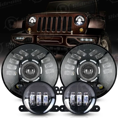 For Jeep Wrangler JK 2007-2018 7" Projector LED Headlight + LED Fog Lights Combo - Imagem 1 de 4