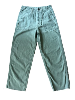 Pantalones al Tobillo Madre Parche Bolsillo Mujer 25 Verde Algodón Botón Mosca Utilidad Informal Foto 1 de 4