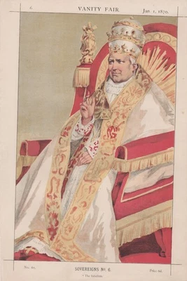 Антикварная литография духовенства Vanity Fair папы Пия IX, «Непогрешимый», 1870 - Изображение 1 из 2