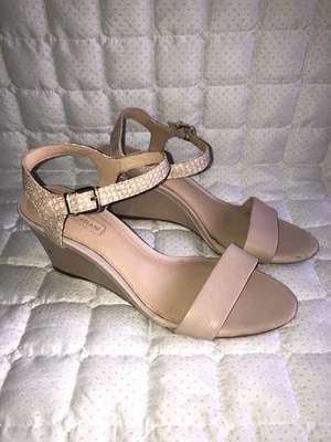 $89 Antonio Melani Leather Wedge Sandals in Nude Size 7 - Image 1 of 4