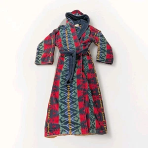 Vintage Bill Blass Strip Bathrobe Thick Cotton Mens One Size Hooded Aztec Retro - Picture 1 of 11