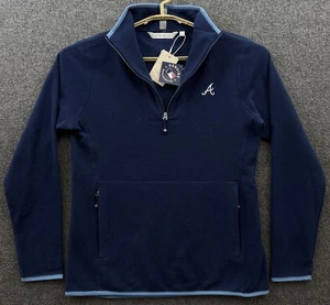 Atlanta Braves Pullover Women Small Peter Millar MLB Blue Fleece 1/4 Zip Sweater - Picture 1 of 11