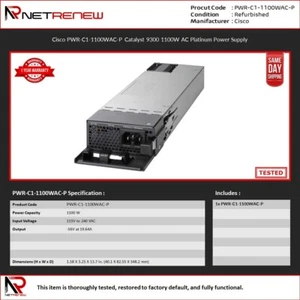 Bloc d'alimentation platine secteur Cisco PWR-C1-1100WAC-P Catalyst 9300 1100 W - Photo 1/1