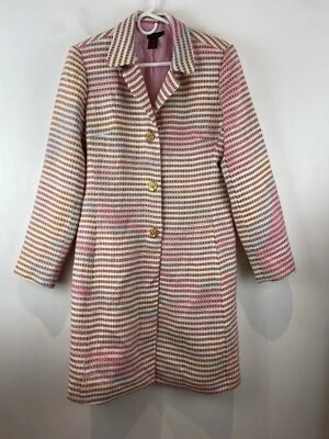 Vintage Y2K D Studio Womens Multicolor Stripe Tweed Coat Jacket Size 10 XS/S - Image 1 of 4