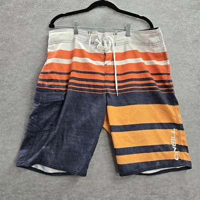 O'Neill Hombres Traje de Baño 34 Naranja Carga Board Shorts Rayas Logo 10.5" Entrepierna Foto 1 de 4