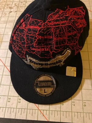 NUEVA Gorra de Béisbol Leader DirtySouth Negra Talla Grande Mapa con Cuentas Texas LA Florida Foto 1 de 4