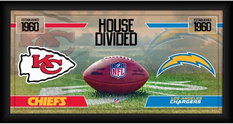 Kansas City Chiefs vs. LA Chargers Frmd 10" x 20" House Divided Football Collage Cover