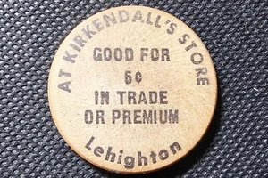 Vintage Wooden Nickel Kirkendall's Store Lehighton Black - Picture 1 of 2