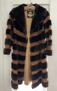 Vintage 70er Mantel Mouton Fell Wildleder Leder Streifen Boho Gr. XS (siehe Mängel - Bild 1 von 20