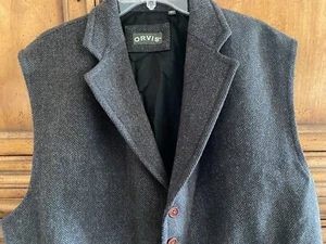 Orvis Men’s Wool vest XXL Gray Herringbone 2 Front Pocket six button front - Picture 1 of 7