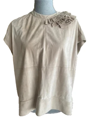 NUEVO CON ETIQUETAS $ 5995 BRUNELLO CUCINELLI Cuero Gamuza Túnica Flecos Top Blusa talla 44 talla 8 M Foto 1 de 4