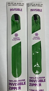 Coats Invisible Zipper 20" To 22" Bright Green  F84/22-287A (Pack of 2) NEW - Picture 1 of 9