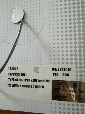 Cable de seguridad/alarma elevador Advanced Digital 12202R 22/2C gris 500 pies Foto 1 de 2