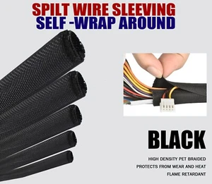 Black Split Wire Loom Braided Cable Sleeve Automotive Wires Cover Protectors Lot - Picture 1 of 20