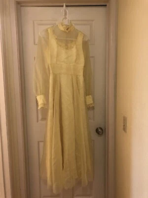 Vestido de fiesta vintage amarillo hecho a mano dama de honor gasa satinado VER DESCRIPCIÓN Foto 1 de 4