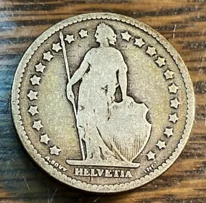 1877-B Switzerland 1 Franc Nice Original Good KM-24 CHN - Picture 1 of 2