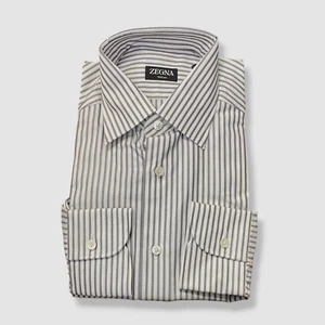 $671 Zegna Men's Black White Striped Trecapi Dress Shirt Size 16 / 41 - Picture 1 of 3